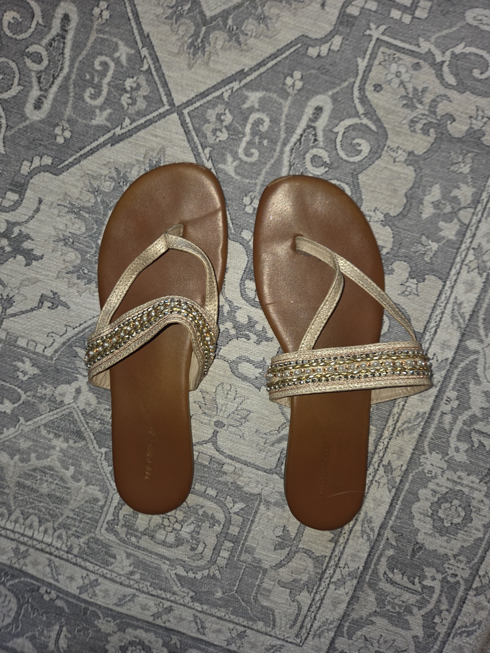 Maurices Gold Beaded Brown Footbed Sandals